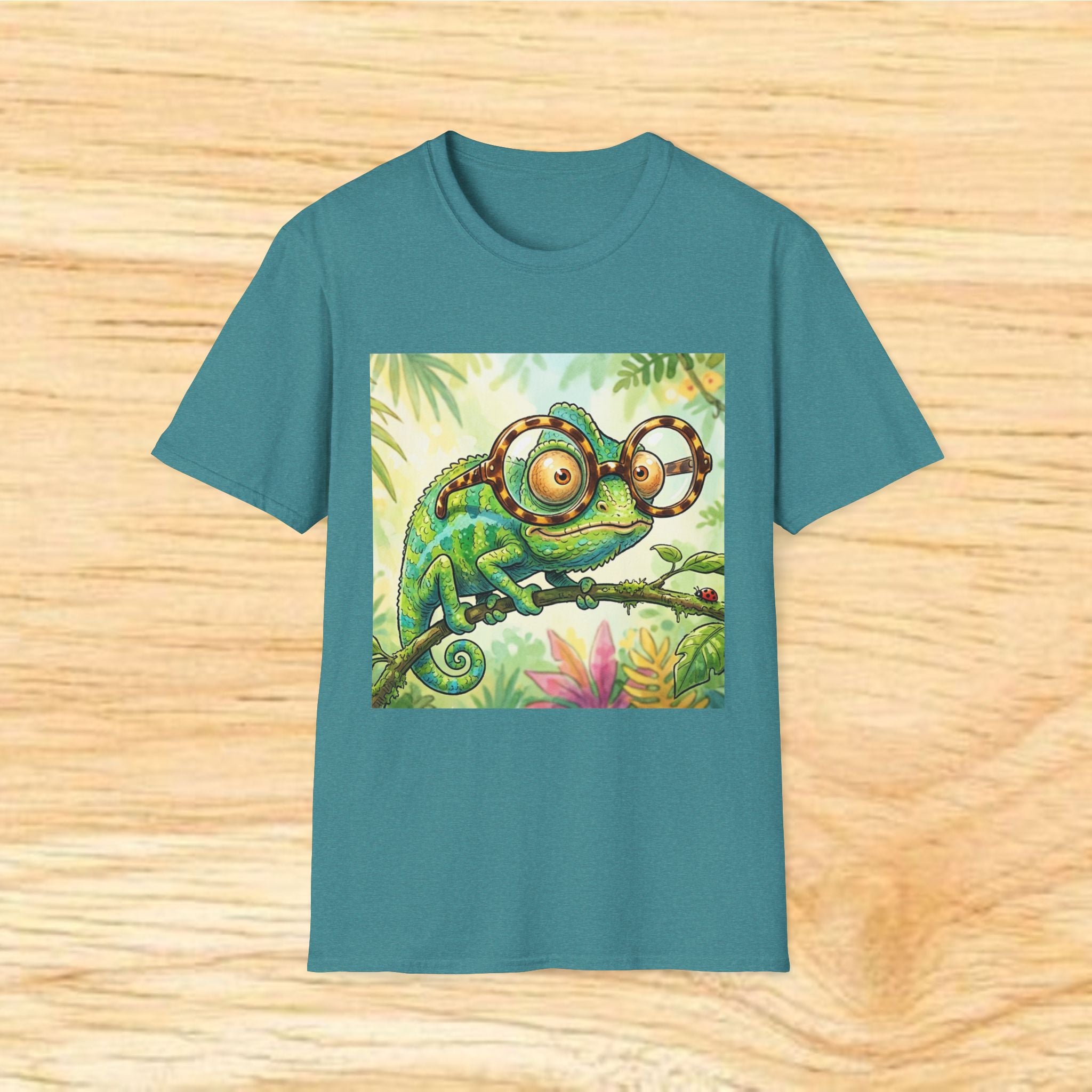 Fun Chameleon Wearing Glasses Softstyle T-Shirt