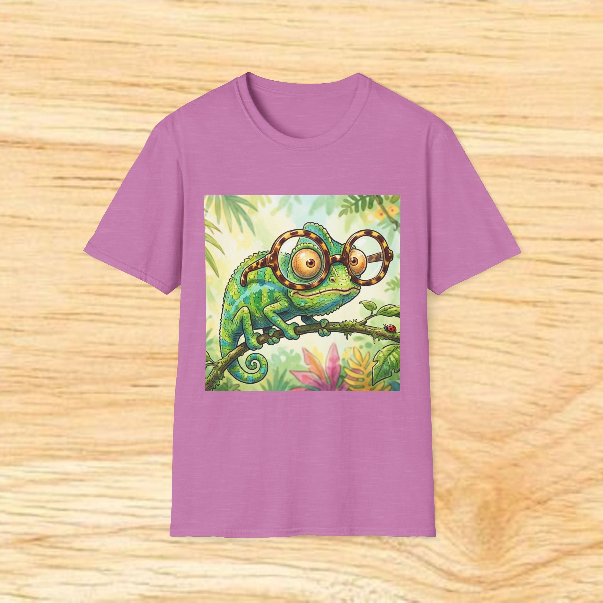 Fun Chameleon Wearing Glasses Softstyle T-Shirt