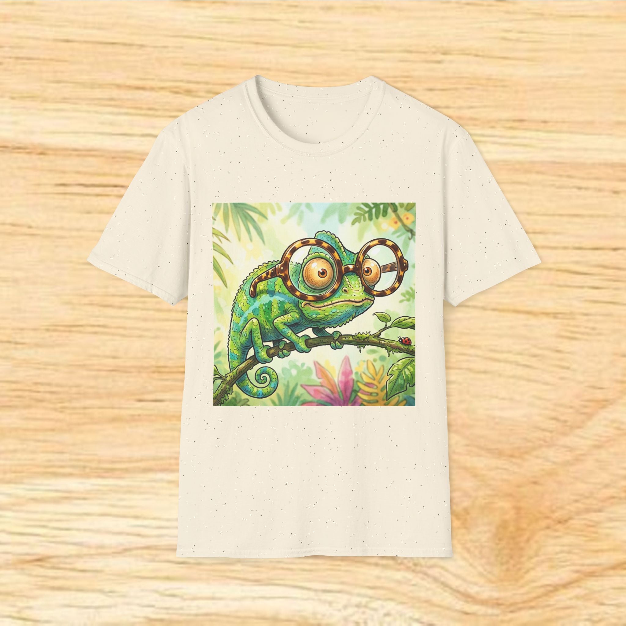Fun Chameleon Wearing Glasses Softstyle T-Shirt