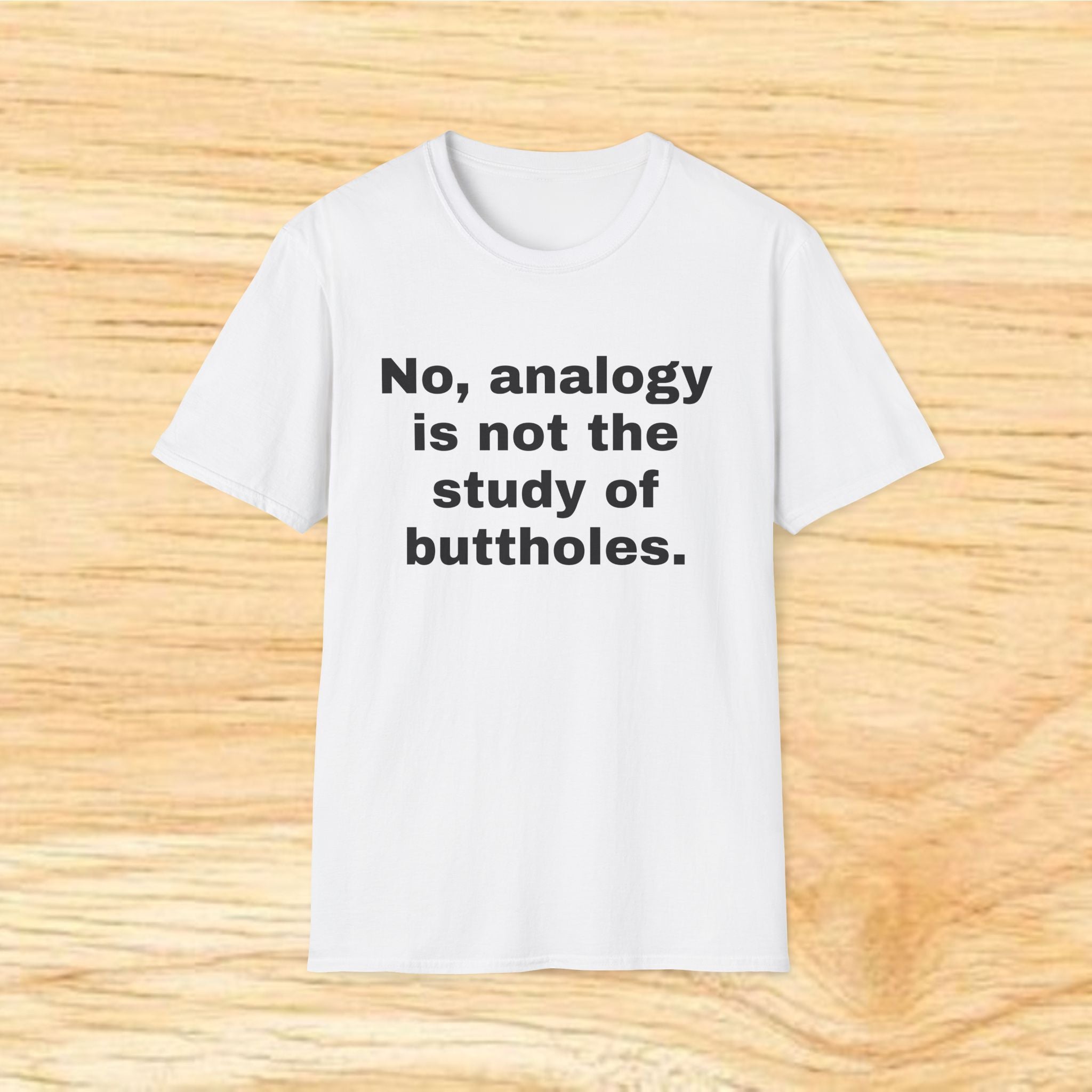 "No, analogy is not the study of buttholes." Funny Novelty Tee