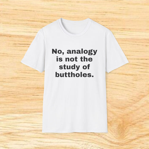 "No, analogy is not the study of buttholes." Funny Novelty Tee