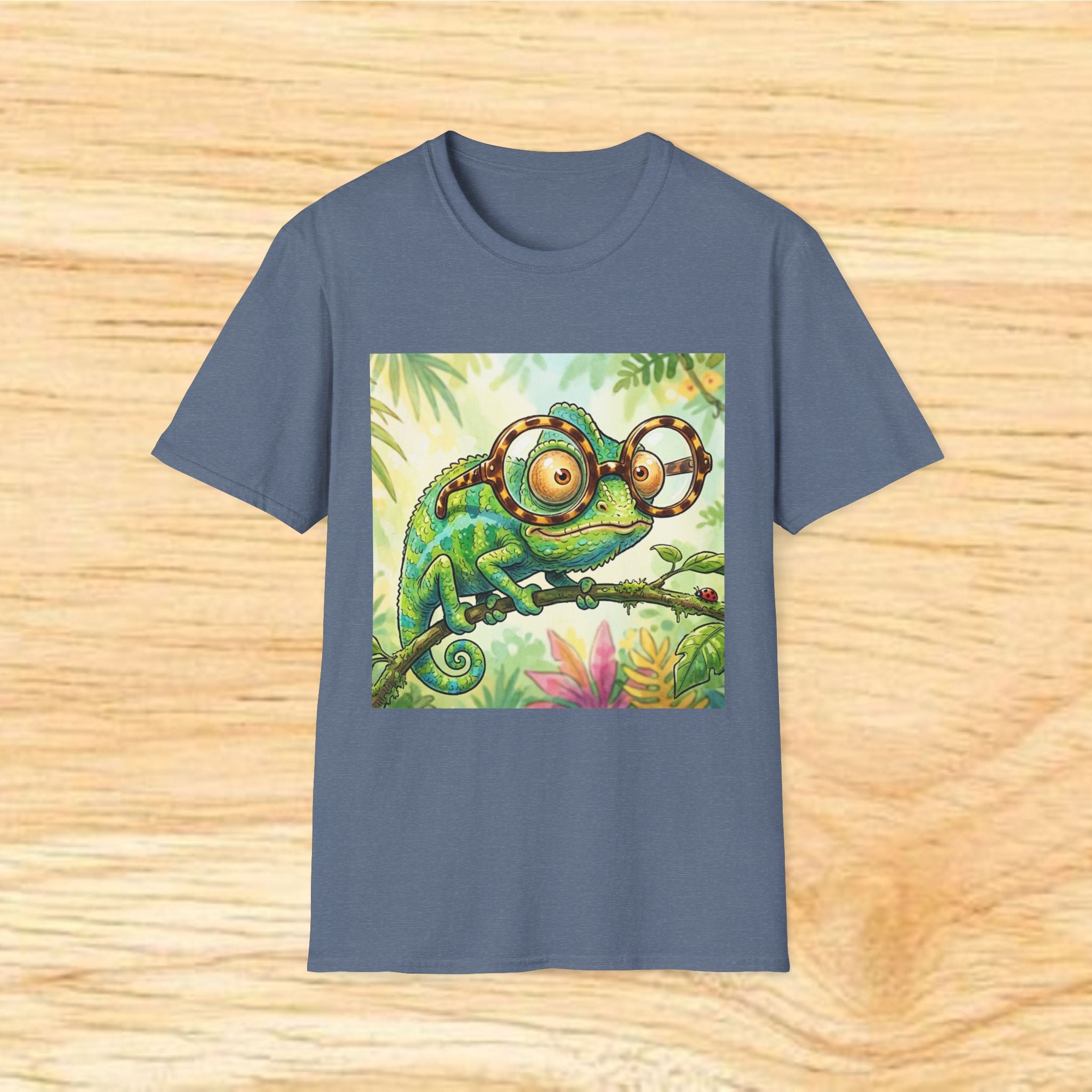 Fun Chameleon Wearing Glasses Softstyle T-Shirt