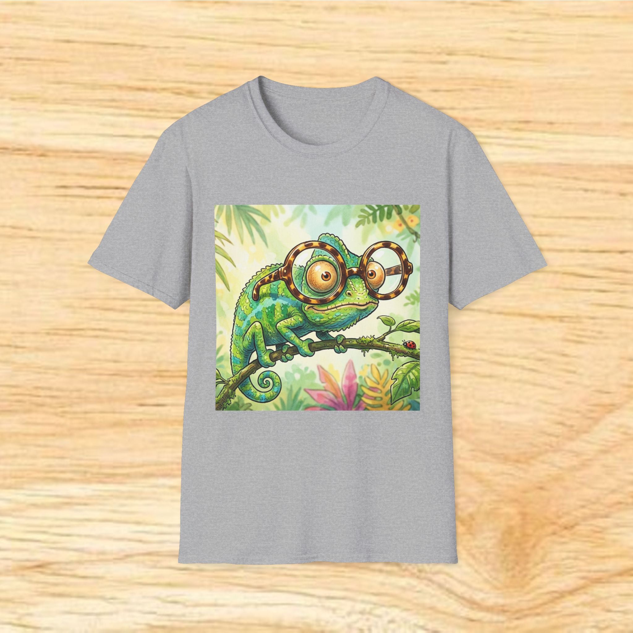 Fun Chameleon Wearing Glasses Softstyle T-Shirt