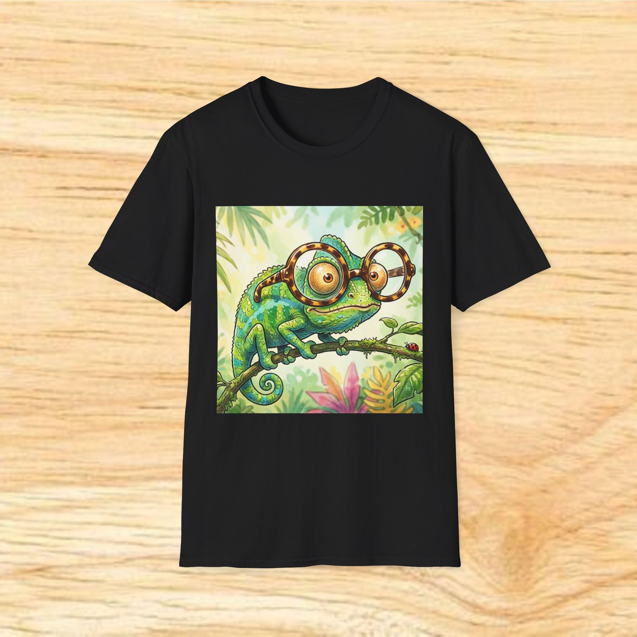 Fun Chameleon Wearing Glasses Softstyle T-Shirt