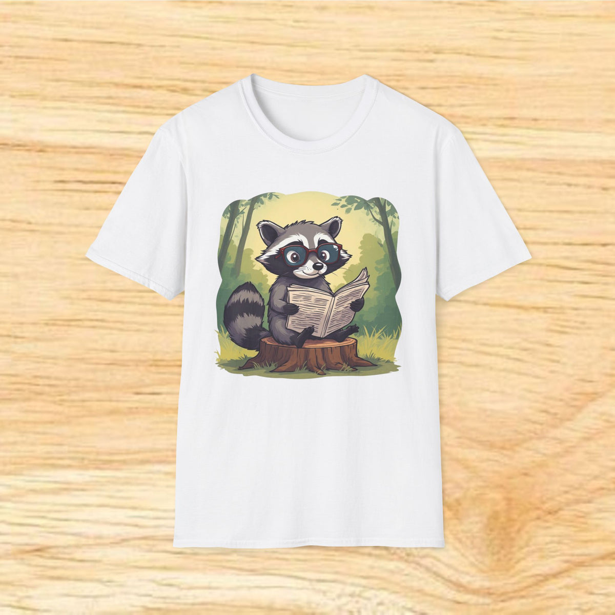 Reading Raccoon T-Shirt — Cute Woodland Animal Graphic Tee