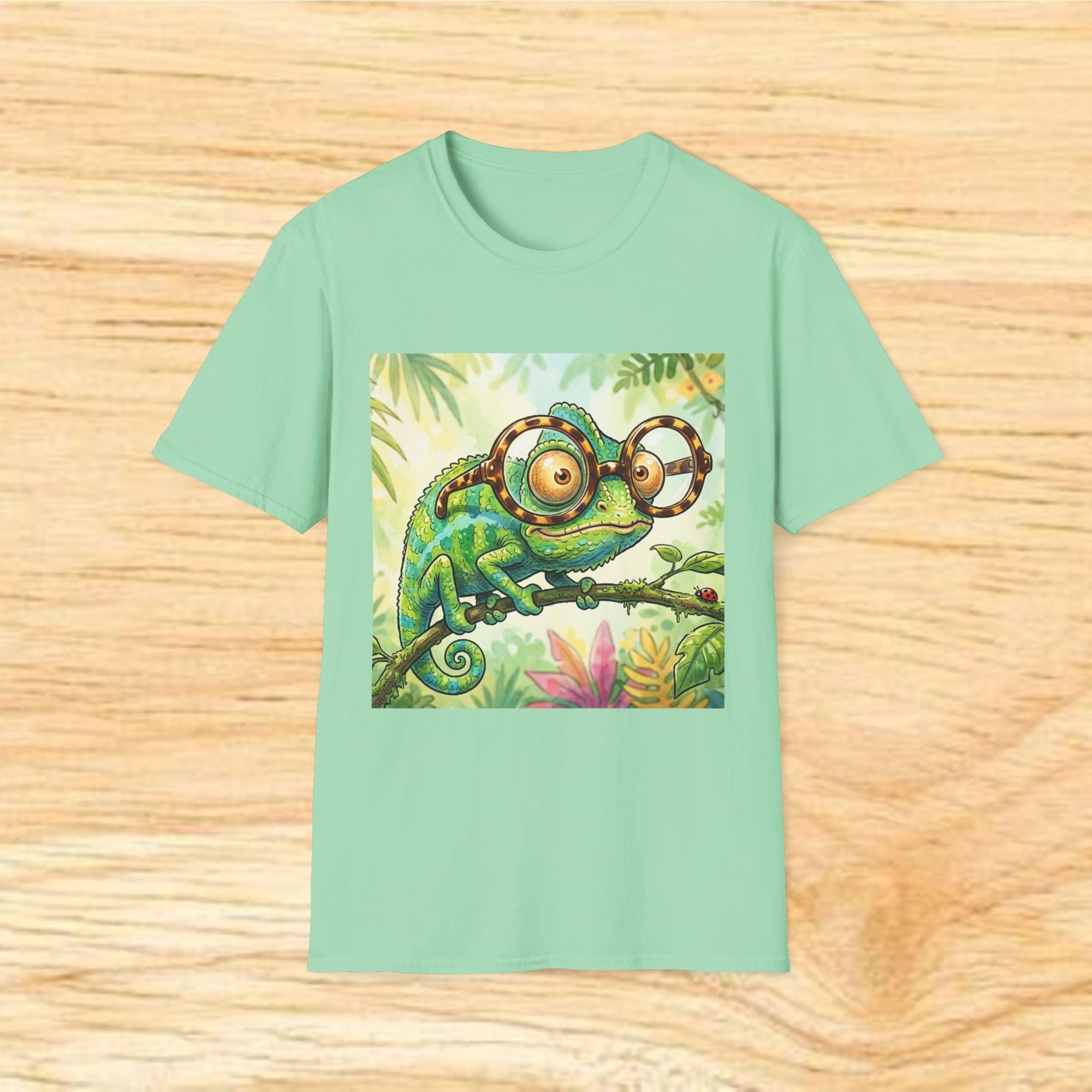 Fun Chameleon Wearing Glasses Softstyle T-Shirt