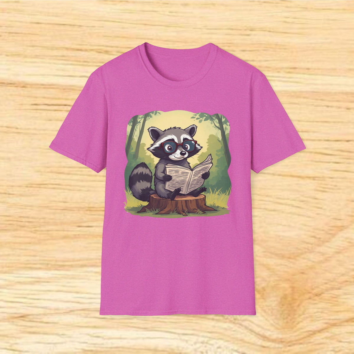 Reading Raccoon T-Shirt — Cute Woodland Animal Graphic Tee