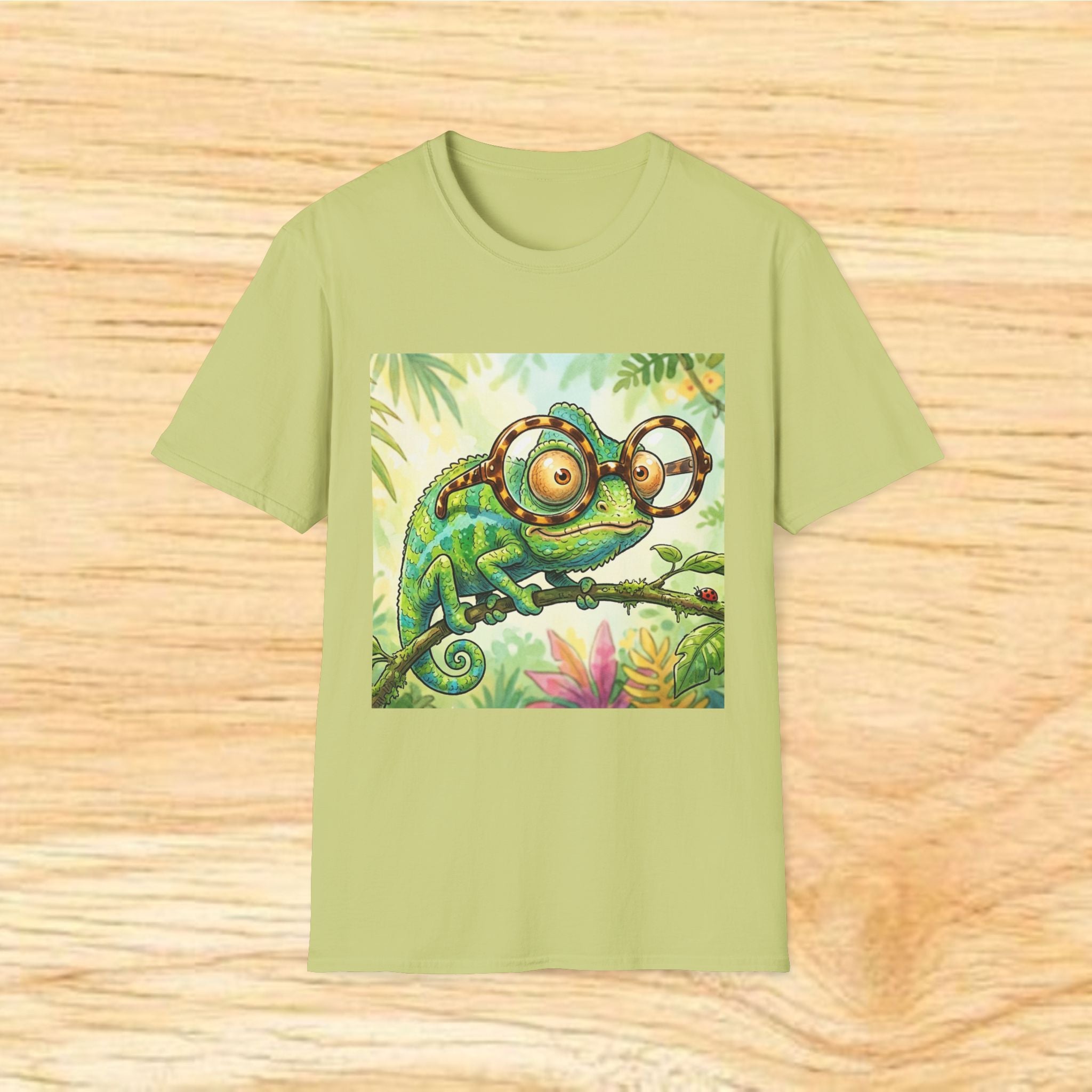 Fun Chameleon Wearing Glasses Softstyle T-Shirt