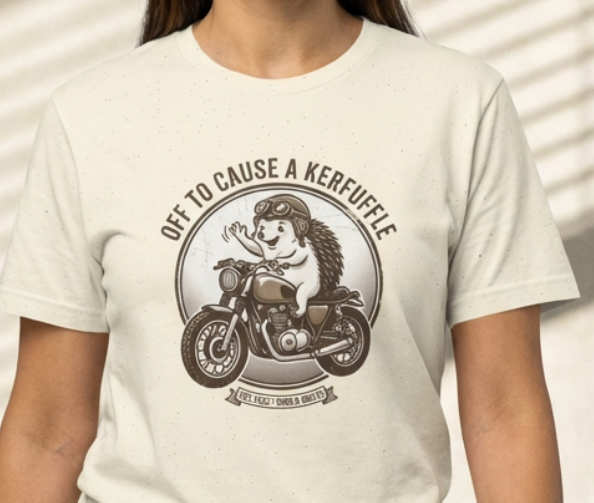 Off to Cause a Kerfuffle Hedgehog on Motorcycle T-Shirt | Vintage Biker Hedgehog Tee