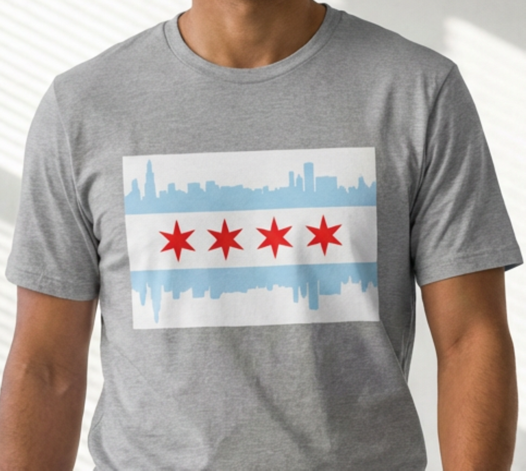 Chicago Skyline with City Flag T-Shirt