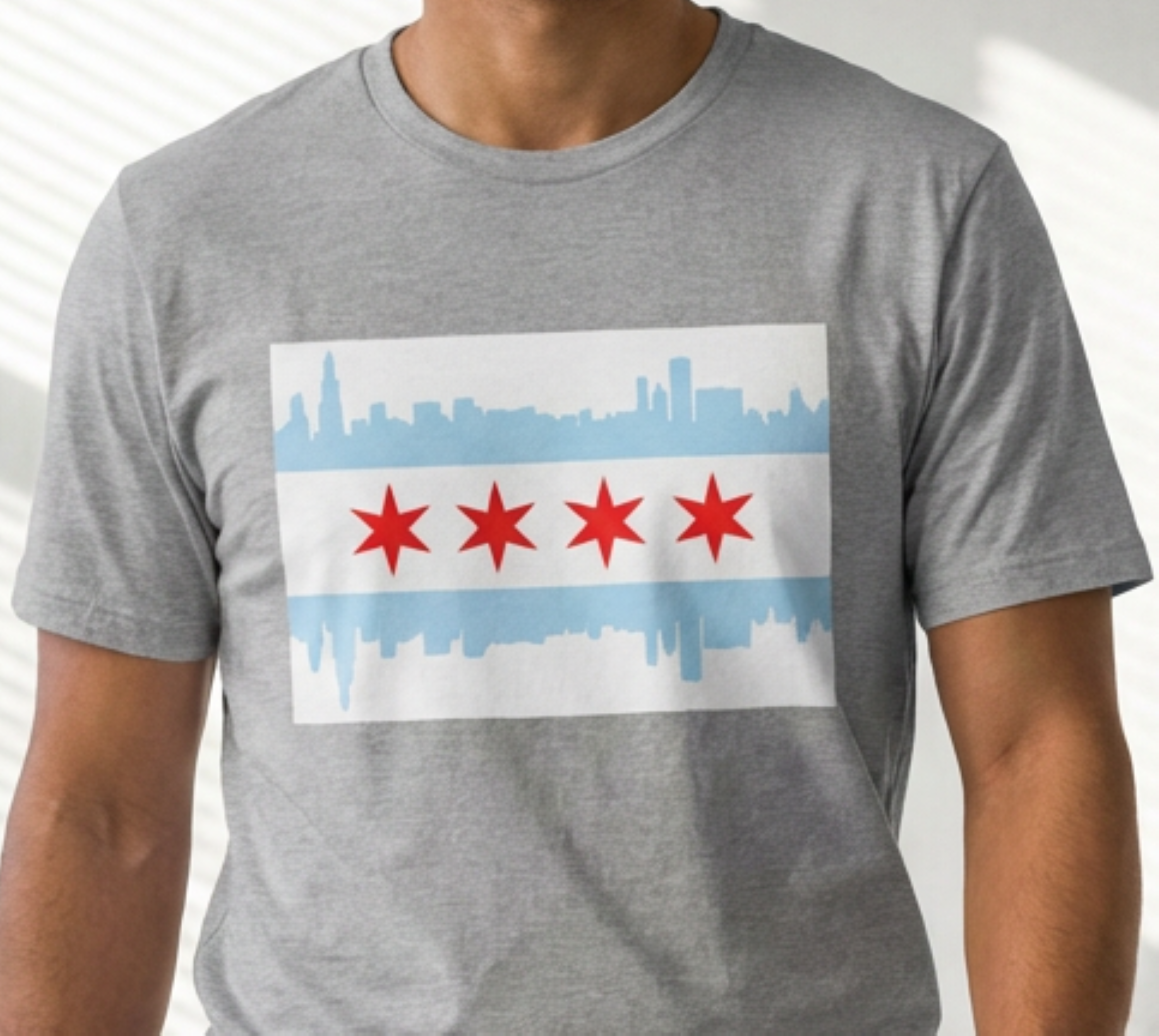 Chicago Skyline with City Flag T-Shirt