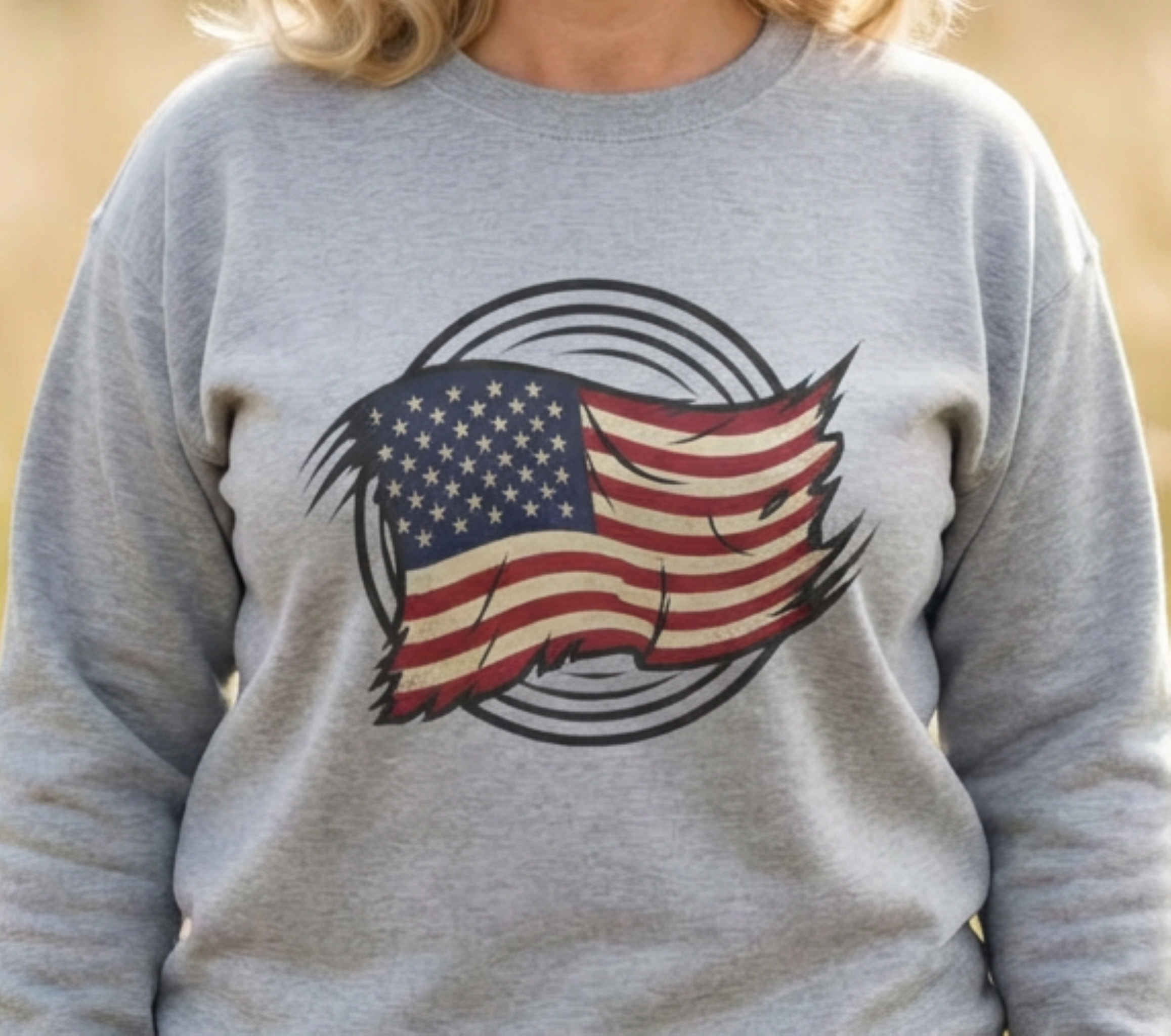Waving American Flag Crewneck Sweatshirt