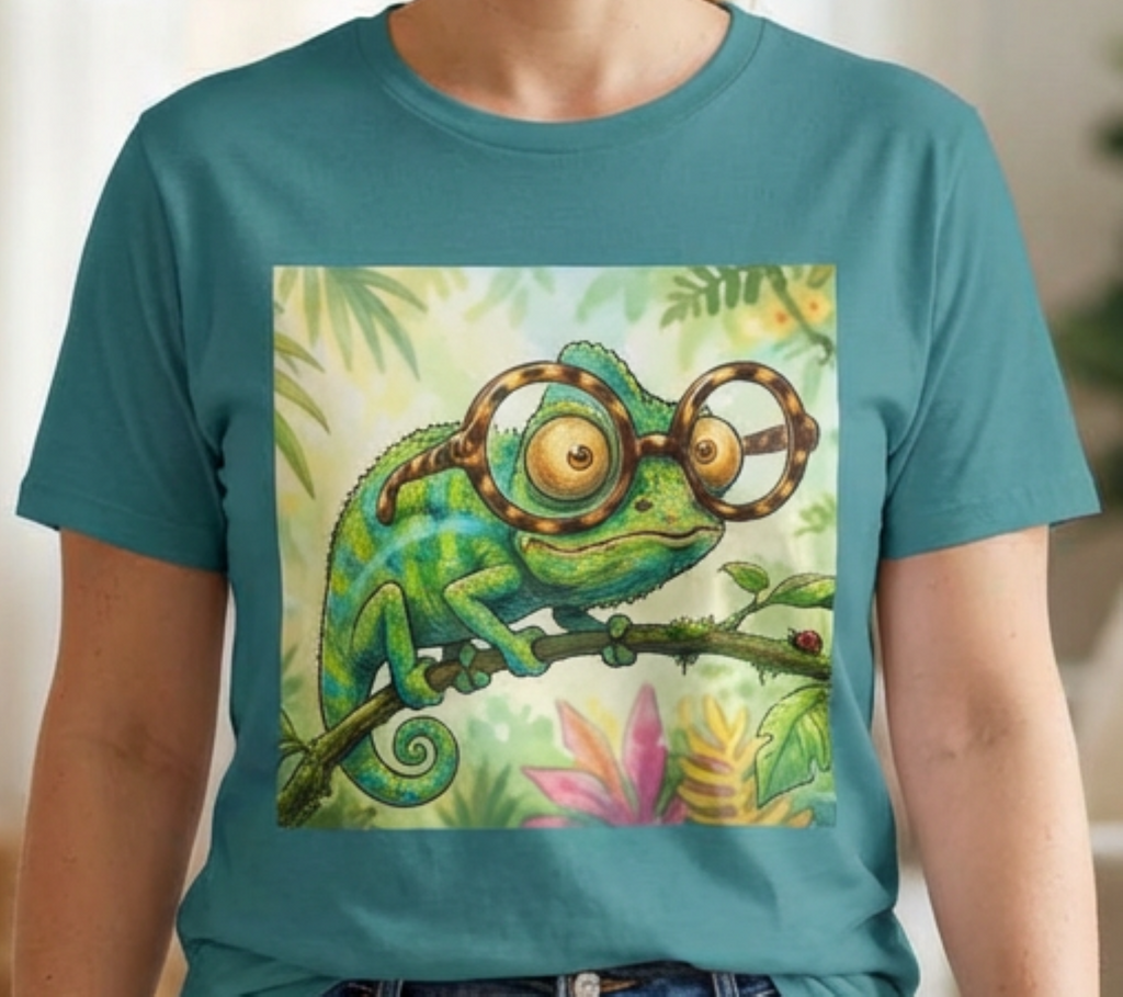 Fun Chameleon Wearing Glasses Softstyle T-Shirt