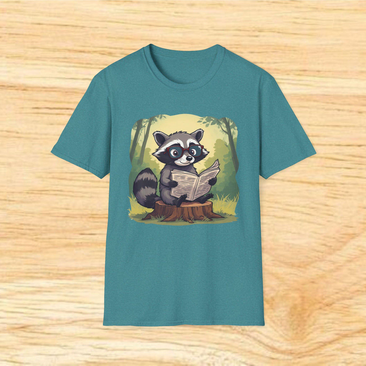Reading Raccoon T-Shirt — Cute Woodland Animal Graphic Tee