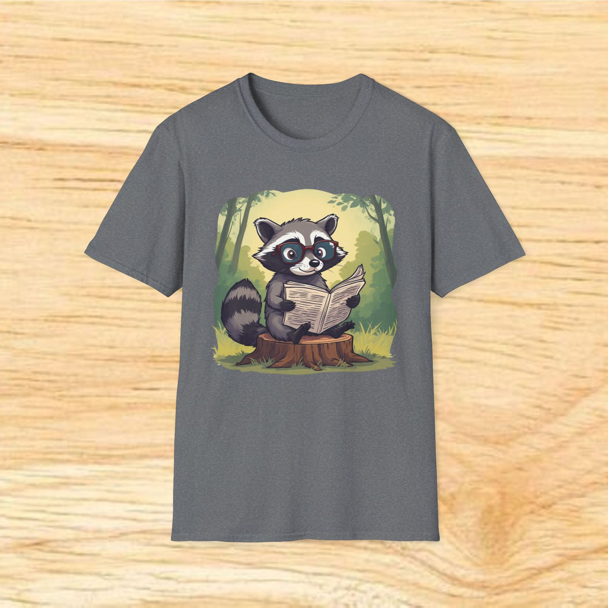 Reading Raccoon T-Shirt — Cute Woodland Animal Graphic Tee