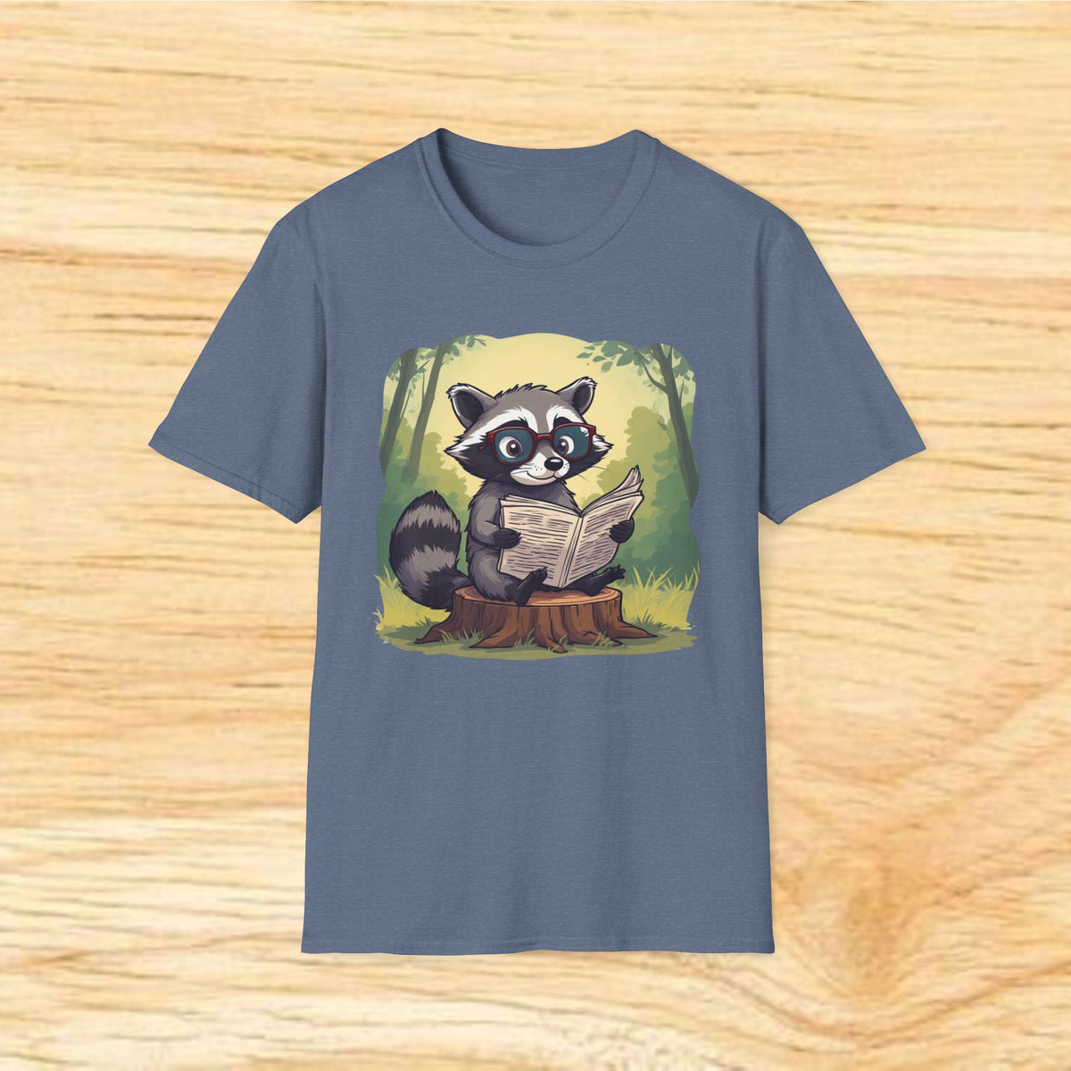 Reading Raccoon T-Shirt — Cute Woodland Animal Graphic Tee