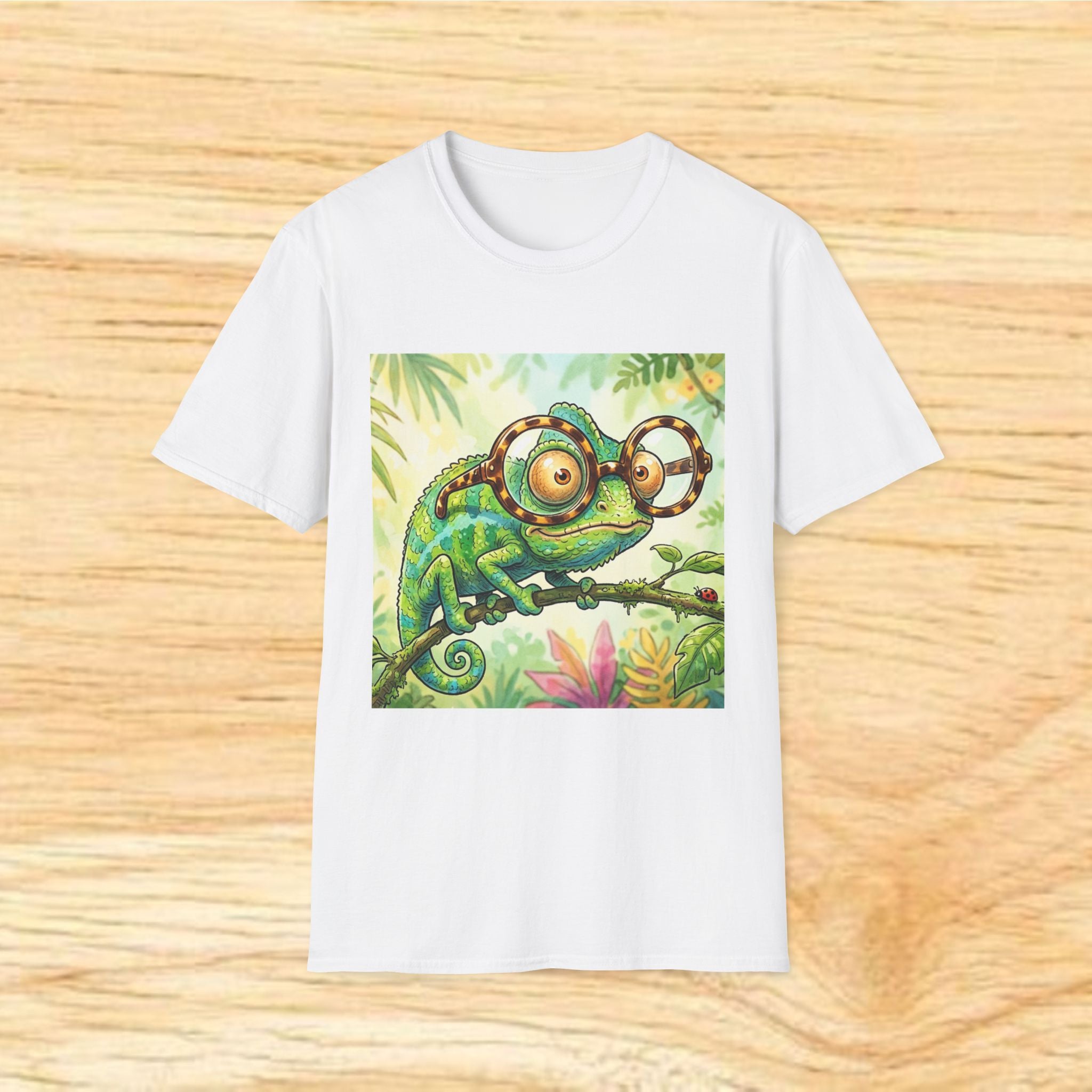 Fun Chameleon Wearing Glasses Softstyle T-Shirt