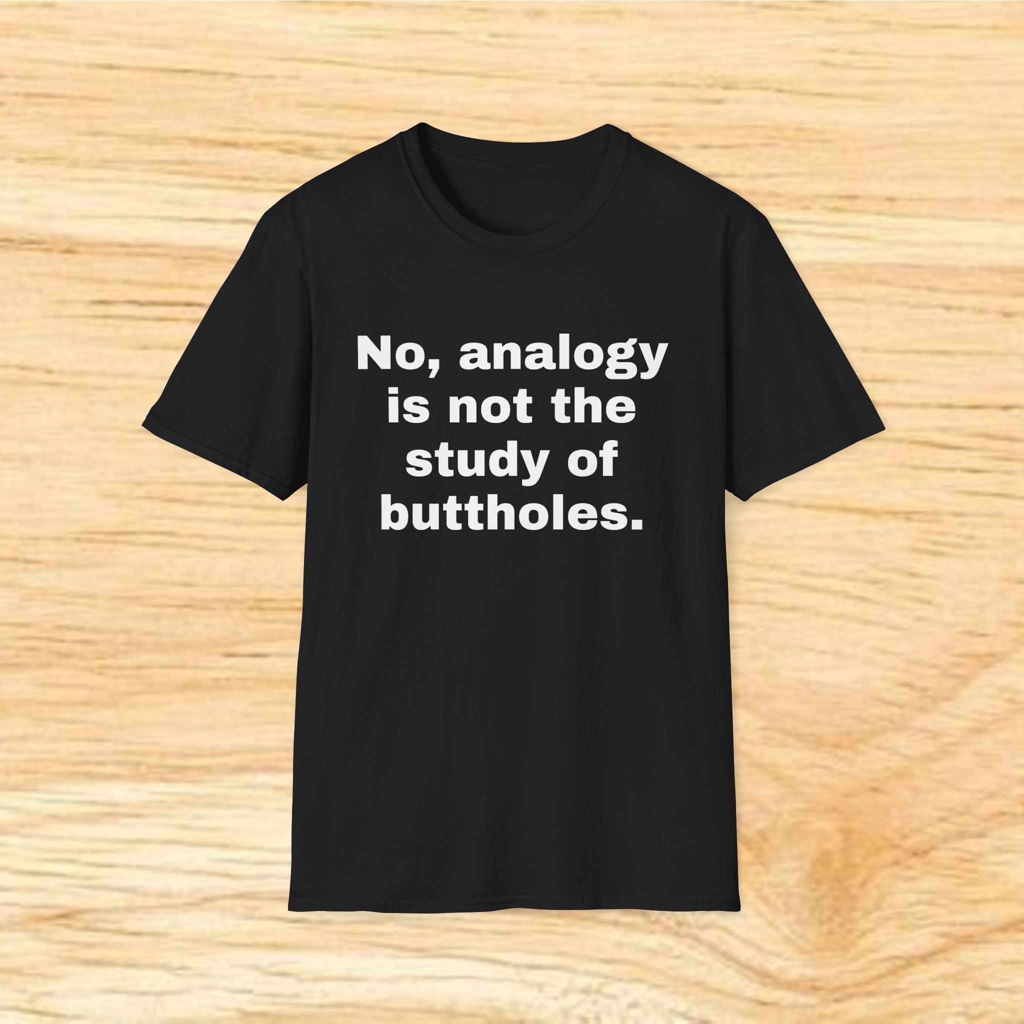 "No, analogy is not the study of buttholes." Funny Novelty Tee