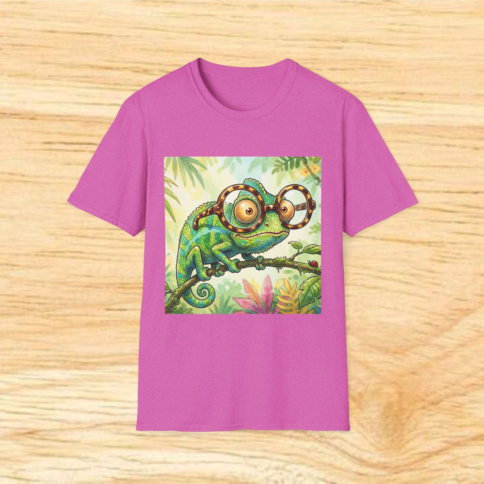 Fun Chameleon Wearing Glasses Softstyle T-Shirt