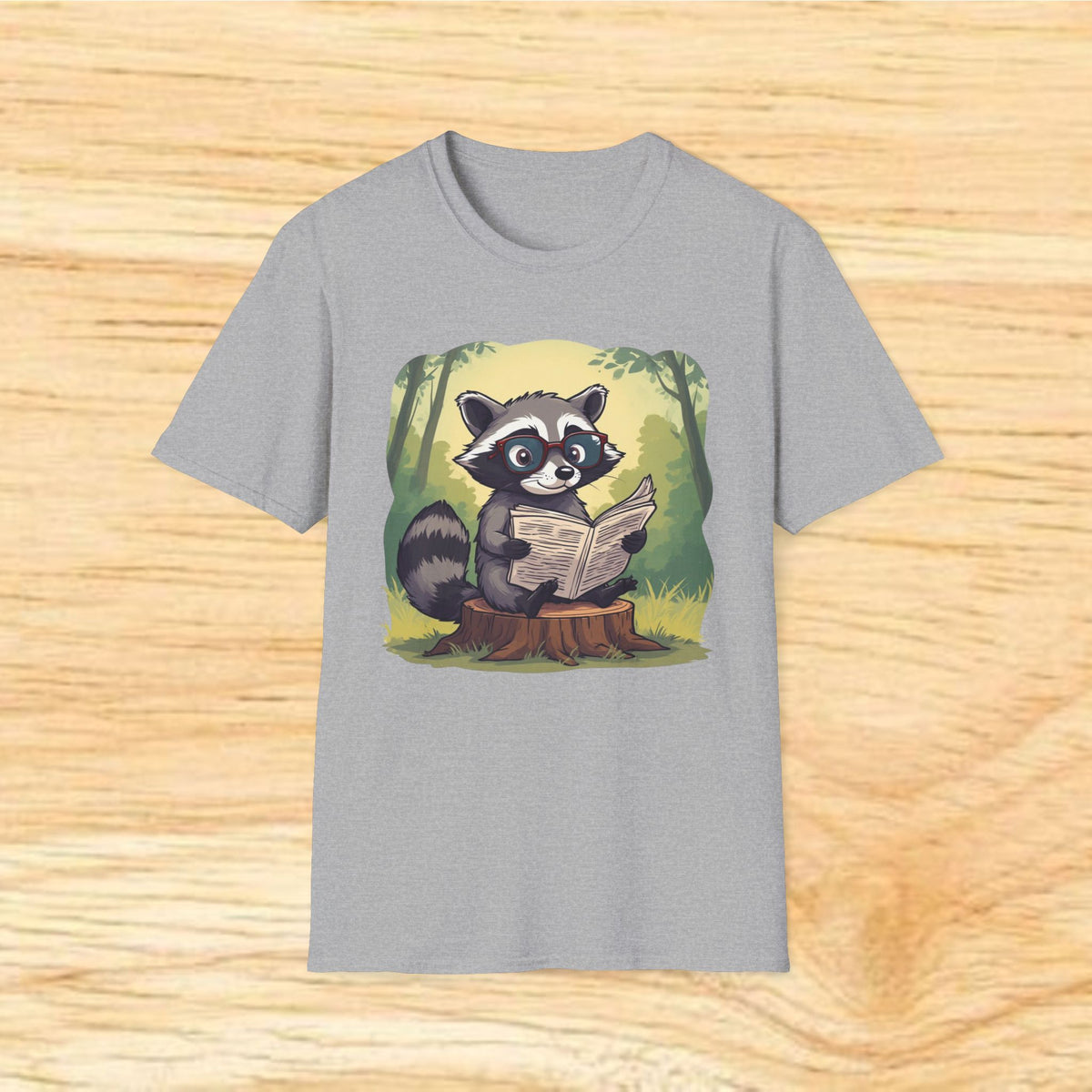 Reading Raccoon T-Shirt — Cute Woodland Animal Graphic Tee