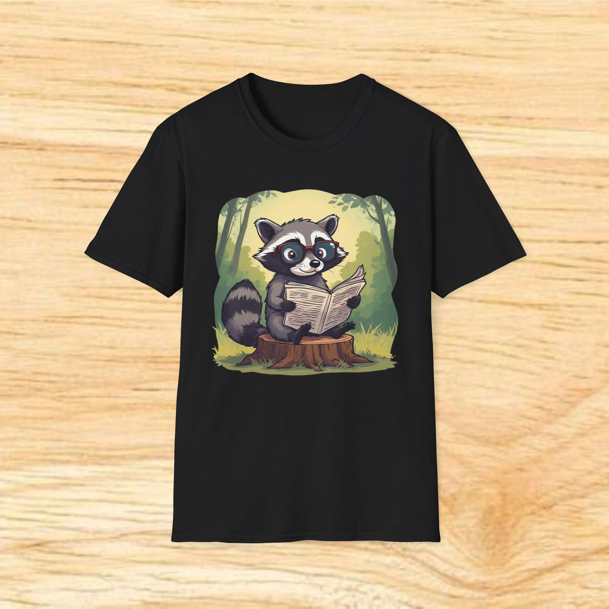 Reading Raccoon T-Shirt — Cute Woodland Animal Graphic Tee